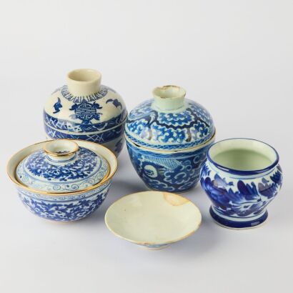 A Group of Four Chinese Qing Dynasty Blue and White Porcelains