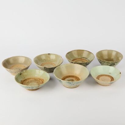 A Group of Seven Chinese Ming Dynasty Blue and White Bowls
