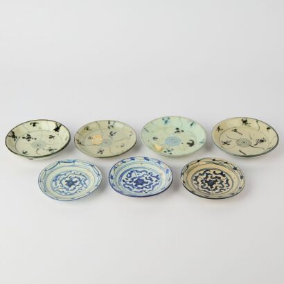 A Group of Seven Chinese Qing Dynasty Blue and White Small Dishes