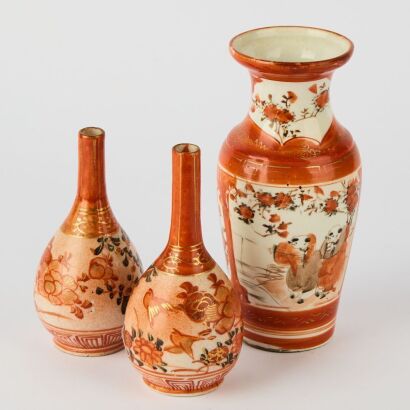 A Group of Three Japanese Kutani Ware Small Vases