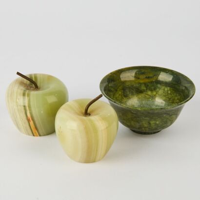 A Group of Three Chinese Green Jade Objects