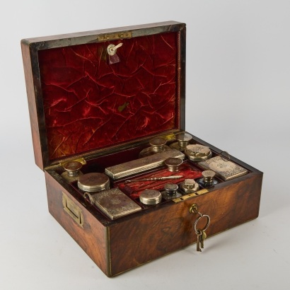 An Antique Mahogany Vanity Set with Sterling Silver Components