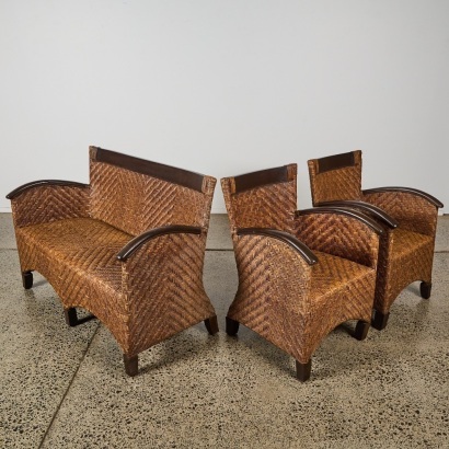 A Vintage Rattan and Wood Terrace Suite