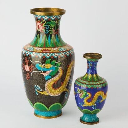 A Set of Two Chinese Late 19th Century 'Dragon' Cloisonn&eacute; Vases