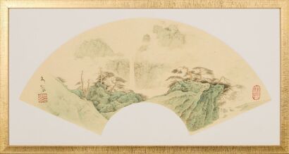 A Chinese Ink Landscape Fan Painting