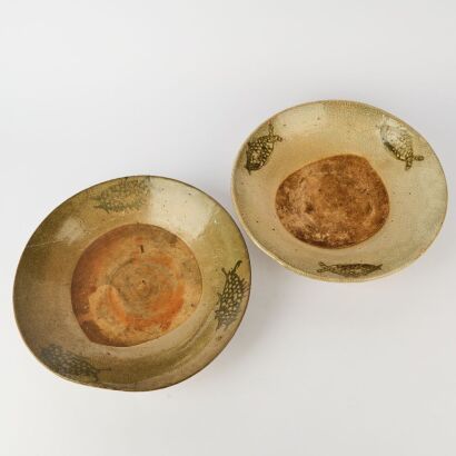 A Pair of Chinese Ming Dynasty Blue and White &lsquo;Fish&rsquo; Large Dishes