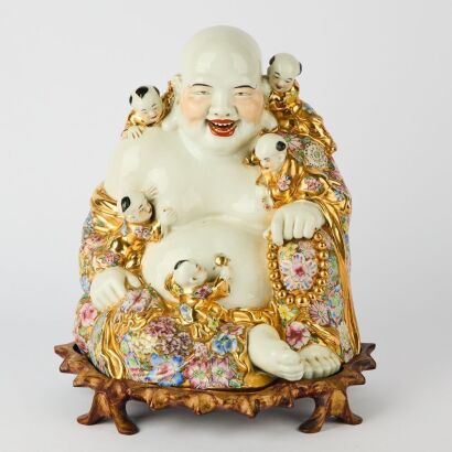 A Chinese Republic Period Famille Rose 'Floral' Figure of Maitreya