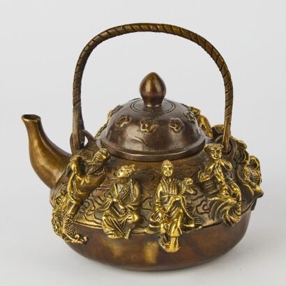A Chinese Bronze Teapot with Baxian Decoration