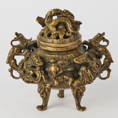A Chinese Bronze Small Censer with Dragon Decoration