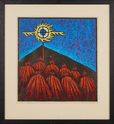 A Dong Xiaozhuang Woodblock Print &lsquo;Pilgrimage&rsquo;