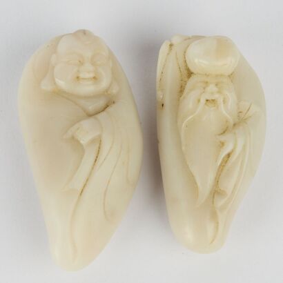 A Set of Two Chinese Jade Carved Figures
