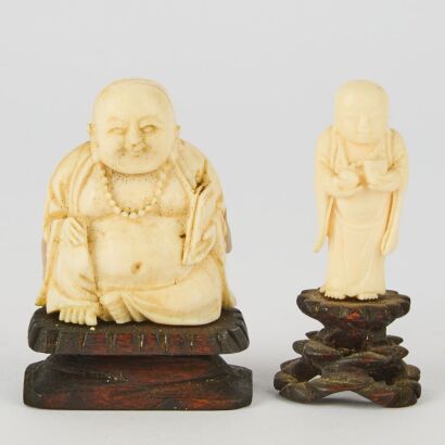 A Pair of Chinese Bone Carvings of Maitreya