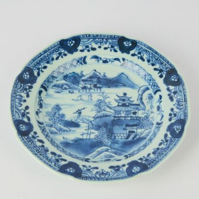 A Chinese Early 19th Century Blue and White ' Landscape' Small Dish