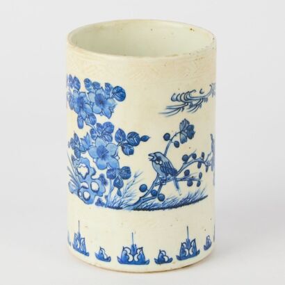 A Chinese Blue and White &lsquo;Bird and Flower&rsquo; Brush Pot