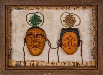 A Framed Pair of Korean Traditional Masks