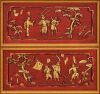 A Set of Two Chinese Qing Dynasty Red Lacquered and Gilt Carved Figure Wall Hangings