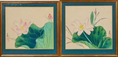 A Pair of Chinese Watercolour Paintings of Lotus