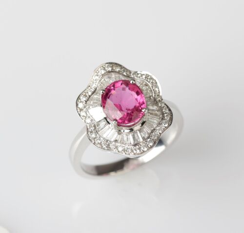18ct White Gold Rubellite and Diamond Ring