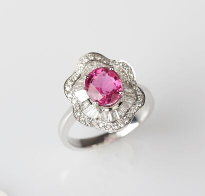 18ct White Gold Rubellite and Diamond Ring