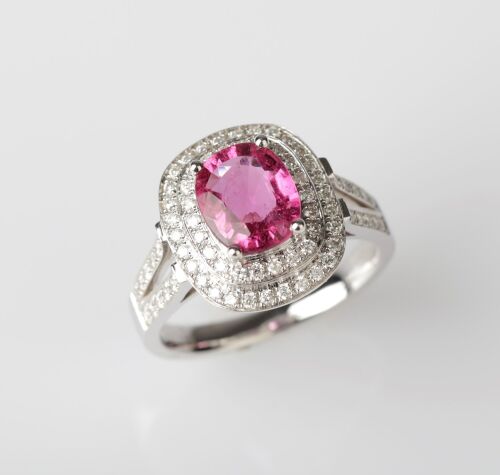18ct White Gold Rubellite and Diamond Ring