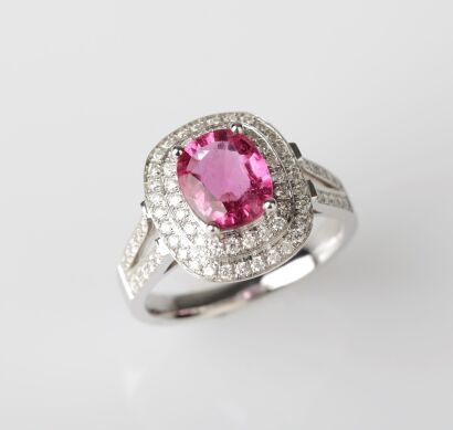 18ct White Gold Rubellite and Diamond Ring