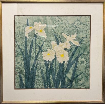 A Chinese Watercolour Painting of White Irises