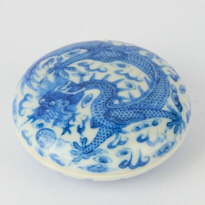 A Chinese Early 20th Century Blue and White &lsquo;Dragon&rsquo; Seal Paste Box