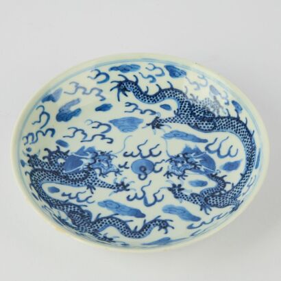 A Chinese Late Qing Dynasty Blue and White ' Dragon' Bowl