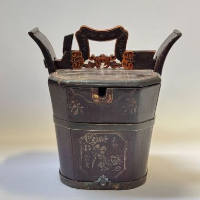 A Chinese Aged Wooden Carrying Bucket