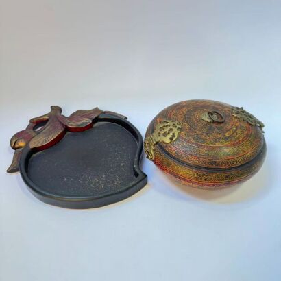 A Set of Two Asian Red Lacquer Objects