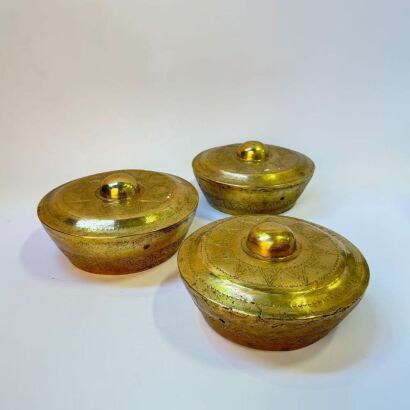 A Group of Three Asian Aged Bronze Round-lidded Containers