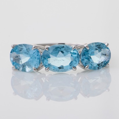 18ct White Gold, 3.21ct Aquamarine Three Stone Ring