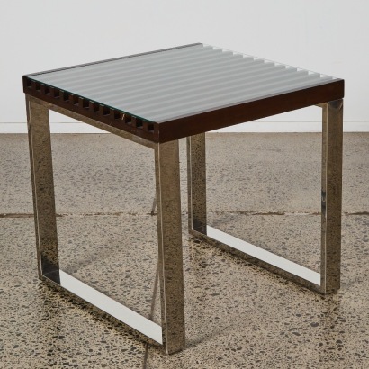 A Chrome & Wood Slat Side Table
