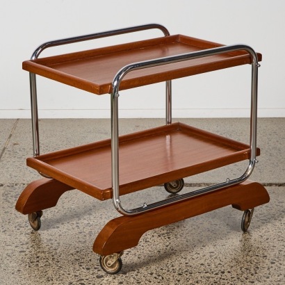 An Art Deco Chrome and Mahogany Drinks Trolley