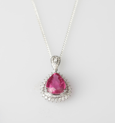18ct White Gold Rubellite and Diamond Pendant