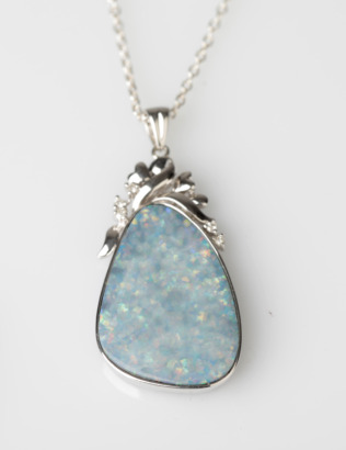 18ct White Gold Opal and Diamond Pendant
