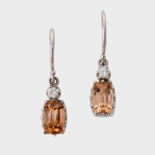 18ct White Gold, Oval Imperial Topaz / 0.10ct Diamond Drop Earrings