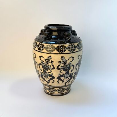 A Bien Hoa Vietnamese 20th Century Vase with Dancer Figural Motifs
