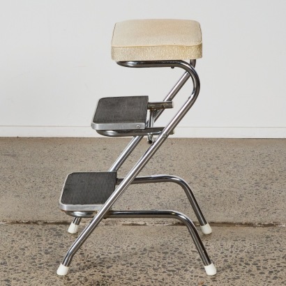 A Vintage Chrome and Vinyl Step Stool