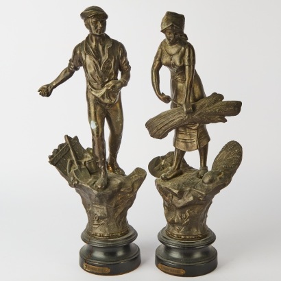 A Pair of French Spelter L'Agriculture Figures