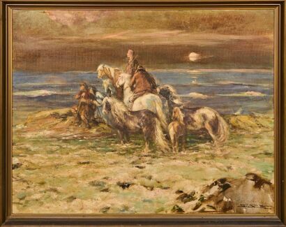 A Vintage Oil Painting of Horsemen