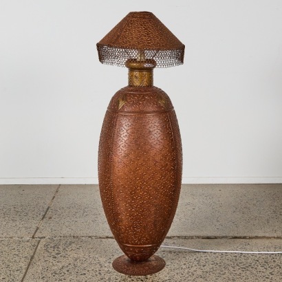 A Large Vintage Copper Coloured Floor Lamp
