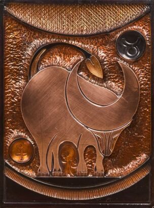 A Mid-Century Modern Copper Repousse Artwork 'Taurus the Bull'