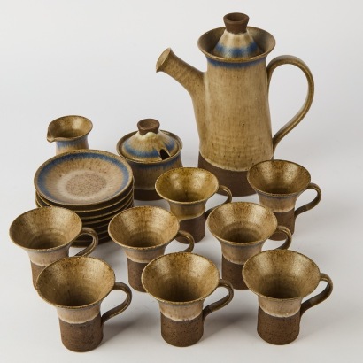 A Rare Thomas Toft Danish Stoneware Demitasse Set