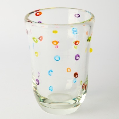A Large Handblown Glass Vase with Coloured Decorative Markings, Signed
