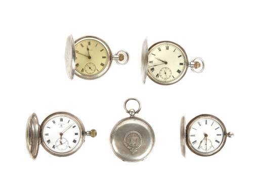 Four Late-Victorian Silver Hunter Cased Pocket Watches