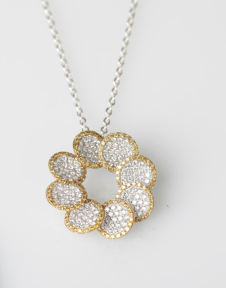 18ct White Gold Modern Diamond Disc Pendant