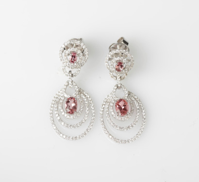 18ct White Gold Tourmaline and Diamond Drop Earrings