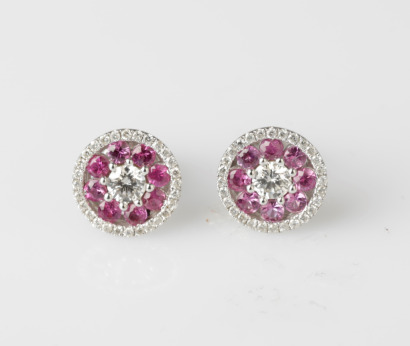 18ct White Gold Ruby and Diamond Stud Earrings