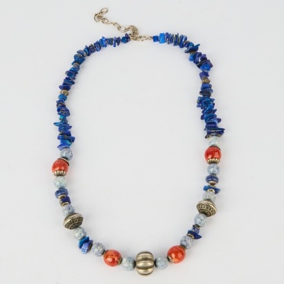 A Vintage Lapis Lazuli and Red Jasper Gemstone Necklace